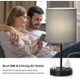 USB Table Lamp, Bedside Table Lamps with 2 USB Charging Ports, Metal Nightstand Lamp with Grey Lampshade, Black Lamps with AC Power Sockets for Bedroom, Living Room, Study Room (Set of 2)