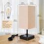 Bedside Lamp, 3 Way Dimmable Touch Control Table Lamp with 2 USB Charging Ports 2 AC Outlets, Nightstand Lamp with Flaxen Fabric Shade Bedroom Lamp for Bedroom Living Room, Reading, Office, Set of 2