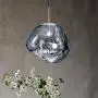 RUNNUP Modern Pendant Light Creative Single Light 12'' Hanging Lamp with Melt Glass Shade in Silver for Dining Rooms,Living Room