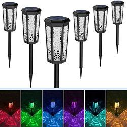 Fudosa Outdoor Pathway Lights, Solar Powered LED Garden Lights 6 Pack Waterproof Hollow Landscape Lamps for Yard Lawn Patio Walkway