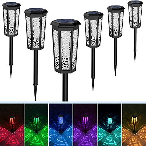Fudosa Outdoor Pathway Lights, Solar Powered LED Garden Lights 6 Pack Waterproof Hollow Landscape Lamps for Yard Lawn Patio Walkway