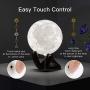 BRIGHTWORLD Moon Lamp, 3.5 inch 3D Printing Lunar Lamp Night Light with Black Hand Stand as Kids Women Girls Boy Birthday Gift, USB Charging Touch Control Brightness Two Tone Warm Cool White