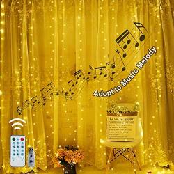 shine4FUN Curtain Twinkle Wall String Lights with Voice Activated USB Powered 300 LED Window Curtain String Light Warm White Fairy String Light 4 Music Modes 8 Lighting Modes for Christmas Bedroom Wed