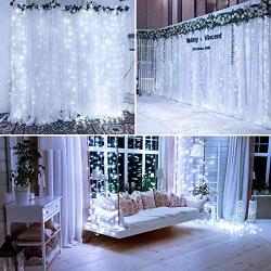 LE Fairy Curtain Lights USB or Battery Powered, 9.8 x 9.8 ft Indoor Outdoor String Lights with Remote, Cool White, 300 LED Decorative Christmas Twinkle Light for Bedroom, Patio, Party Wedding Backdrop