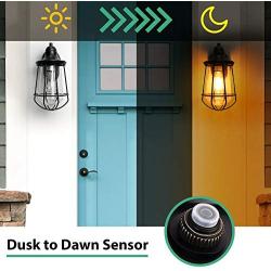 Outdoor Light Fixtures Wall Mount with Dusk to Dawn Photocell,Black Led Exterior Front Door Porch Light Scone with Seeded Glass, Modern Garage Light for Entry Doorway with Light Bulb ETL Listed