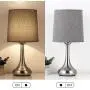 Bedside Table Lamps Set of 2 Small Modern Desk Lamp Classic Nightstand Table Light Set with Gray Fabric Shade and Silver Metal Base for Bedroom, Living Room, Office, Coffee Table, Great Gift Bedside Table Lamps Set of 2 Small Modern Desk Lamp Classic Nightstand Table Light Set with Gray Fabric Shade and Silver Metal Base for Bedroom, Living Room, Office, Coffee Table, Great Gift