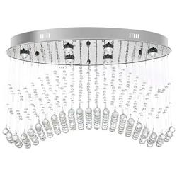 7PM L32'' Modern Wave Oval Chandelier, Raindrop Crystal Ceiling Light Fixture for Dining Room Kitchen Living Room