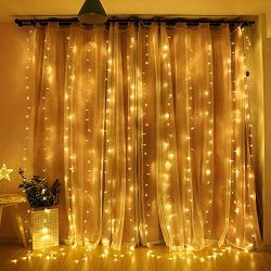 FFNIU Remote Curtain Lights, 8 Modes Twinkle Lights, Window String Lights for Bedroom Wall, Wedding, Patio, Warm White