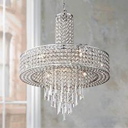 Crystal Cascade Chrome Drum Pendant Chandelier 19 1/2'' Wide Modern Halogen 9-Light Fixture for Dining Room House Foyer Kitchen Island Entryway Bedroom Living Room - Vienna Full Spectrum