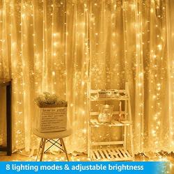 TORCHSTAR LED String Lights Curtain, 300 LEDs, 9.8ft x 9.8ft, USB Powered Fairy Lights for Party Bedroom Wall, 8 Modes, IP65 Waterproof for Outdoor Wedding Chrsitmas Home Decorations, Warm White