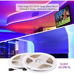Led Lights for Bedroom 1DOT2 LED Strip Lights 52.5ft Ultra-Long RGB 5050 480LED Rope Light with 44 Key RF Remote Controller Color Changing Tape Light for Home Room Decor Ceiling Kitchen Bar TV Party