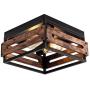 MAYNA Antique Industrial Flush Mount Light Fixture, Metal and Wood Square Flush Mount Ceiling Light for Hallway Living Room Bedroom Kitchen Entryway Farmhouse, 2-Light, Black