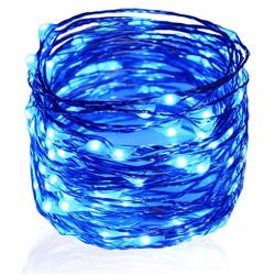 Twinkle Star 100 LED Silver Wire String Lights, 33ft Battery Operated Indoor Fairy String Lights, Holiday Decorative Wreath Christmas Tree Wedding Party Decoration (1 Pack, Blue)