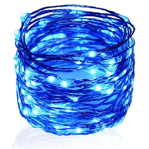 Twinkle Star 100 LED Silver Wire String Lights, 33ft Battery Operated Indoor Fairy String Lights, Holiday Decorative Wreath Christmas Tree Wedding Party Decoration (1 Pack, Blue)