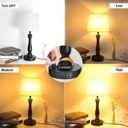 Bedside Lamp with Dual USB Charging Ports, Fully Dimmable Nightstand Lamp Table Lamp 6W 2700K LED Bulb Included, Farmhouse Lamps Fabric Lampshade Desk Lamp for Bedroom Living Room Reading Sleeping