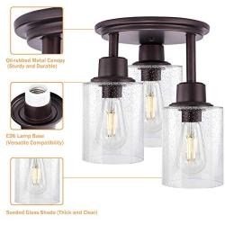 Semi Flush Mount Ceiling Light, 3-Light Close to Ceiling Light Fixtures, Vintage Oil-Rubbed Bronze Finish with Clear Seeded Glass Shade Chandelier Lighting for Stairs Porch Hallway Entryway Kitchen