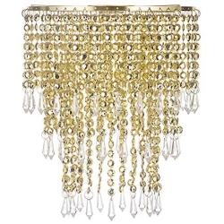 Waneway Acrylic Chandelier Shade, Ceiling Light Shade Beaded Pendant Lampshade with Crystal Beads and Gold Frame for Bedroom, Wedding or Party Decoration, Diameter 8.7 inches, 3 Tiers, Gold