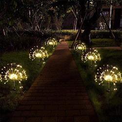 Solar Fireworks Light Outdoor 90L Garden Lights 8 Modes Starburst Lights Pathway Patio Lawn Backyard Christmas Party Holiday Wedding Decorative Lights (90LED Warm White-Oval)