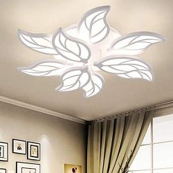 LITFAD Tiered 9-LED Leaf Design Dimmable Semi Flush Ceiling Light Nordic Style Acrylic Ceiling Flush Mount Modern Stepless Dimming Ceiling Lamp Pandent Light for Dinning Room Bedroom Living Room