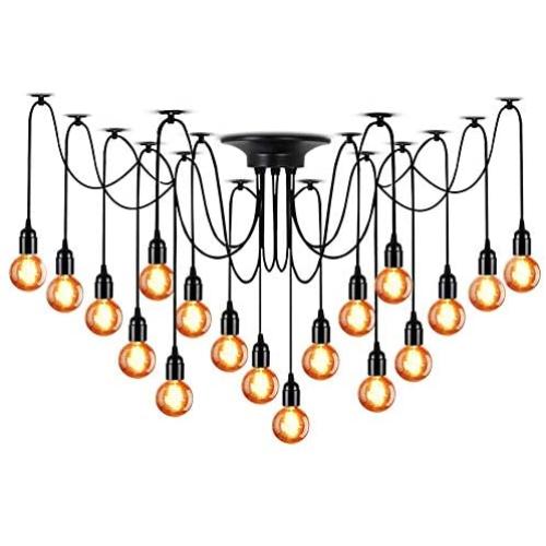 LAMPUNDIT 18-Light Chandelier, Adjustable DIY Ceiling Spider Pendant Lighting, Industrial Hanging Light Fixture (Each with 6ft Wire)