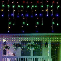 WATERGLIDE 360 LED Christmas Icicle Lights Outdoor Dripping Icicle String Light, 29.5ft 8 Modes Curtain Fairy Lights with 60 Drops, Indoor Xmas Holiday Wedding Party Decorations, Multicolor