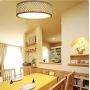 LITFAD Contemporary Drum Shape Flush Mount Ceiling Light Wood and Acrylic LED Ceiling Lamp Weaving Natural Wooden Pandent Light for Dining Room Bedroom Living Room - 10''
