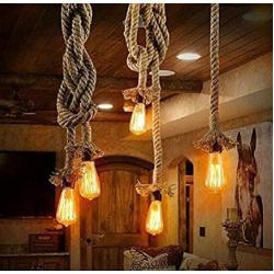 Borang Double Heads Retro Rope Lights Loft Vintage Lamp Bedroom Dining Room Pendant Hand Knitted Hemp Rope 300 cm（118 inch）