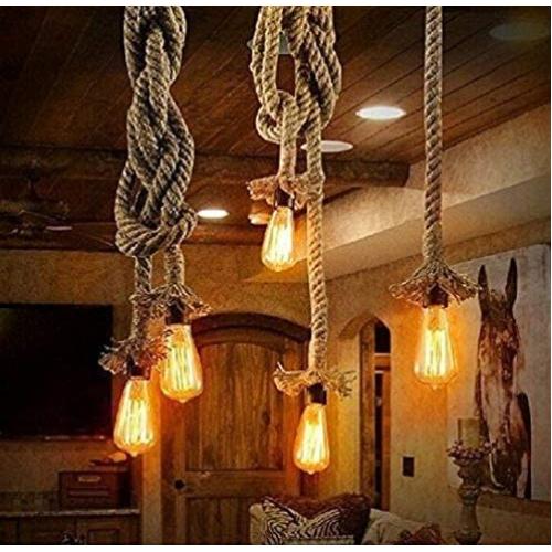 Borang Double Heads Retro Rope Lights Loft Vintage Lamp Bedroom Dining Room Pendant Hand Knitted Hemp Rope 300 cm（118 inch）