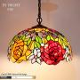 Tiffany Hanging Lamp 16 Inch Pendant Light Red Yellow Stained Glass Rose Shade Chandelier Ceiling Fixture S001 WERFACTORY Decorate Dining Living Room Bedroom Study Office Coffee Bar Hallway Loft
