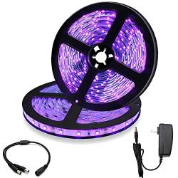 33Ft/10M 24W LED UV Black Light Strip Kit, 600 Units UV Lamp Beads, 12V Flexible Blacklight Fixtures, 395nm-405nm Non-Waterproof for Indoor DJ Fluorescence Party, Body Paint, Posters, Night Fishing