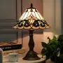 Tiffany Style Retro Baroque Lamp Table Light 12 Inches Wide Hand-Cut Stained Glass Desk Antique Night Light and Antique Brass Finish Metal Lamp Base for Living Room Restaurant Office EFFORTINC.COM