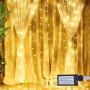 U/S Window LED Curtain String Light 300 LED, 8-Lighting Modes, Curtain Lights for Bedroom Home Wedding Party Outdoor Indoor Wall Decor, Warm White