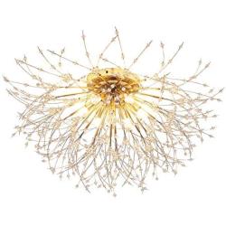 Garwarm Firework Chandeliers, 6-Lights Sputnik Ceiling Lamp Modern Semi Flush Mount Crystal Ceiling Lighting 24 Inch LED Ceiling Light Fixtures for Living Room Dining Room Gold, 4000K