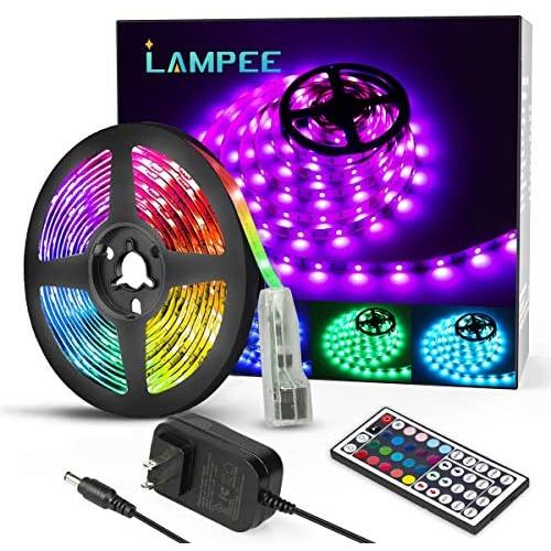 LED Strip Lights, Lampee 16.4ft 12V Flexible RGB Lights Color Changing, 5050 SMD Rope Light Kit with Remote Controller and 150 LEDs for Home, Kitchen, Bedroom, DIY Decoration