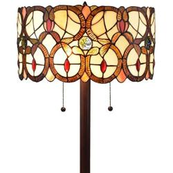 Amora Lighting Tiffany Style Floor Lamp Vintage Antique 63'' Tall Stained Glass Brown Red Tan Traditional Light Decor Bedroom Living Room Reading Gift AM342FL16, Multicolor