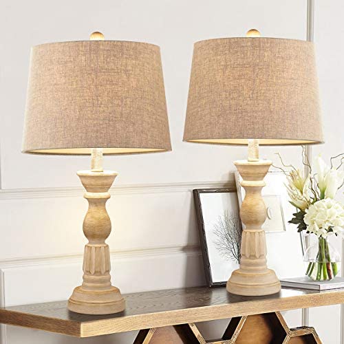 Oneach Table Lamps Set of 2 for Living Room Bedside Desk Lamps Vintage Bedroom Lamps for Study Kids Room Office White Washed 23.5 Inches