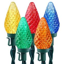 Brizled C9 Christmas Lights Multicolor,16ft 25 LED Faceted C9 Outdoor Christmas Lights, 120V UL Certified, Connectable for Christmas Tree, Wreath, Garland, Garden, Yard, Party, Home, Patios Decoration