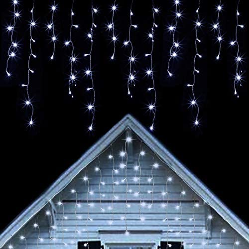 Twinkle Star 360 LED Icicle Christmas Lights Outdoor Dripping Icicle Lights, 29.5ft 8 Modes Curtain Fairy Lights with 60 Drops, Indoor Xmas Holiday Wedding Party Decorations, Cool White