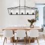 BONLICHT 5 Light Rectangle Farmhouse Chandelier Matte Black Finish with Cylinder Clear Glass Shade Metal Hanging Kitchen Island Pendant Lighting Ceiling Fixture for Dining Room Entryway Living Room