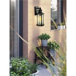 MOTINI Outdoor Dusk to Dawn Wall Lantern Lamp with Motion Sensor, Textured Black Rustic Wall Light with Clear Ribbed Glass, 60W, ST58 Bulb Included, ETL Listed