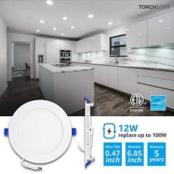 TORCHSTAR Basic Series 12W 6 Inch Low Profile Ultra-Thin Recessed Ceiling Light with Junction Box, 5000K Daylight, Dimmable Can-Killer Downlight, 850lm 100W Eqv. ETL and Energy Star, Pack of 6