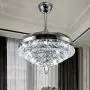 Lighting Groups Invisible Reversible Ceiling Fans 4 Circles Crystal Ceiling Fans Lamp-42 inch Transparent Retractable Blades Remote Control Fans Chandelier With LED Three Color Lights -for Indoor (Silver-03)