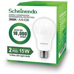 Scheinenda 3-Way A19 LED Light Bulb, 40/60/100 Watt Replacement, 500-1200-1600LM High Power/Lumens and 3000K Warm White LED Lighting,E26 Base LED Bulb for Bathroom & Kichen 2 Packs