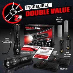 GearLight LED Tactical Flashlight S1000 [2 Pack] - High Lumen, Zoomable, 5 Modes, Water Resistant Light - Camping Accessories, Outdoor Gear, Emergency Flashlights