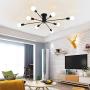 Garwarm 8-Light Sputnik Chandelier Black Industrial Semi Flush Mount Ceiling Light Fixture Mid Century Modern Pendant Light for Kitchen Farmhouse Living Room