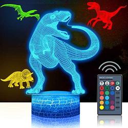 4 Pcs 3D Dinosaur Night Light, DDDNIGHTLIGHT Led Illusion Lamp 16 Color Change Remote Control Lights for Bed Living Room Kids Girls Boys Xmas 5270