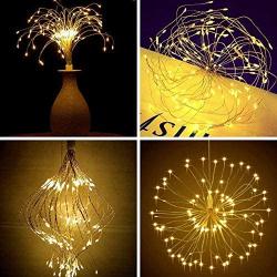 Haliluya 4 Pack Firework Hanging Lights,120 LED 8 Modes Battery Operated Fairy Starburst String Christmas Lights with Remote, Waterproof Decorative Lights for Patio Party Garden Indoor & Outdoor