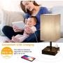 Touch Table Lamp with 2 USB Charging Ports and 2 AC Outlets, 3 Way Dimmable Touch Lamp Bedside Lamp Grey Nightstand Lamps Square Lampshade Bedroom Lamp for Metal Base Perfect for Bedroom Living Room