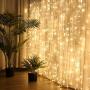 LED Curtain Lights Warm White, 9.8 Feet 300 Led Remote Control with 8 Lighting Modes, Timer Twinkle Lights Indoor, Outdoor String Lights for Bedroom Wedding Party Backdrop Wall Curtain Lights