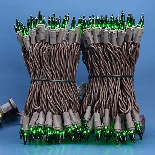 Green Incandescent Christmas Lights, 66 Ft Brown Wire 200 Mini Lights, UL Certified Holiday String Light, End to End Connectable Indoor & Outdoor Commercial Grade Lights Set (Green) Green Incandescent Christmas Lights, 66 Ft Brown Wire 200 Mini Lights, UL Certified Holiday String Light, End to End Connectable Indoor & Outdoor Commercial Grade Lights Set (Green)